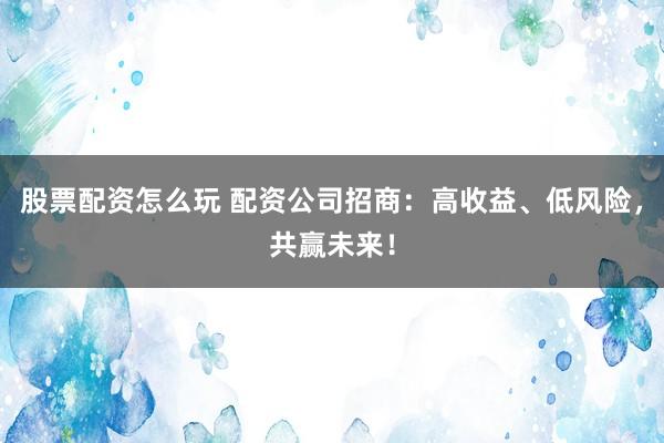股票配资怎么玩 配资公司招商：高收益、低风险，共赢未来！