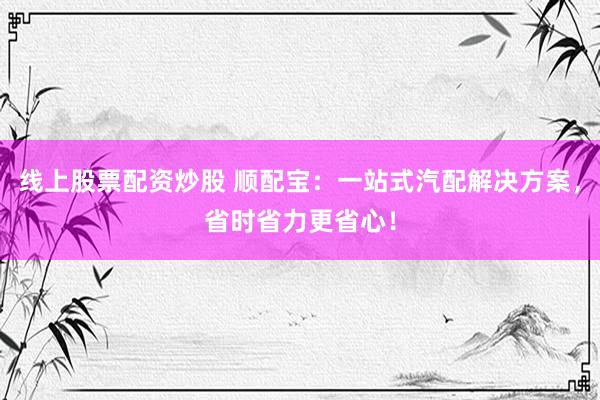 线上股票配资炒股 顺配宝：一站式汽配解决方案，省时省力更省心！