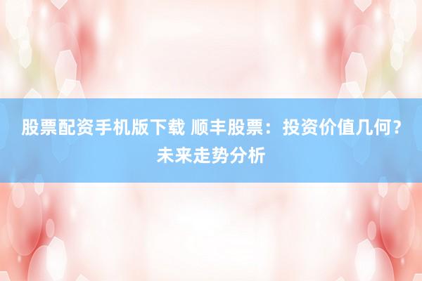 股票配资手机版下载 顺丰股票：投资价值几何？未来走势分析