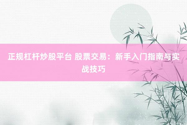 正规杠杆炒股平台 股票交易：新手入门指南与实战技巧