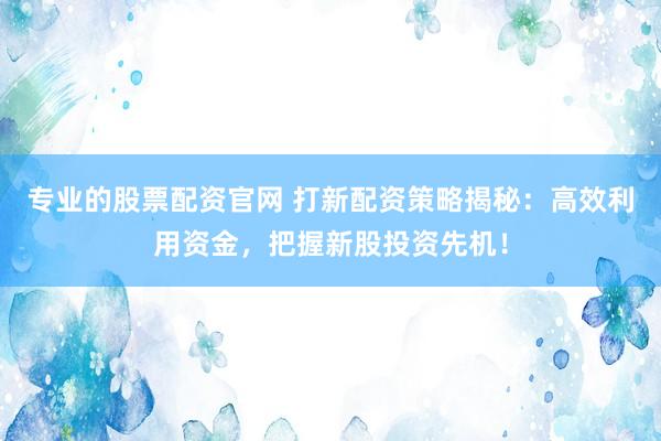专业的股票配资官网 打新配资策略揭秘:高效利用资金,把握新股投资先机!