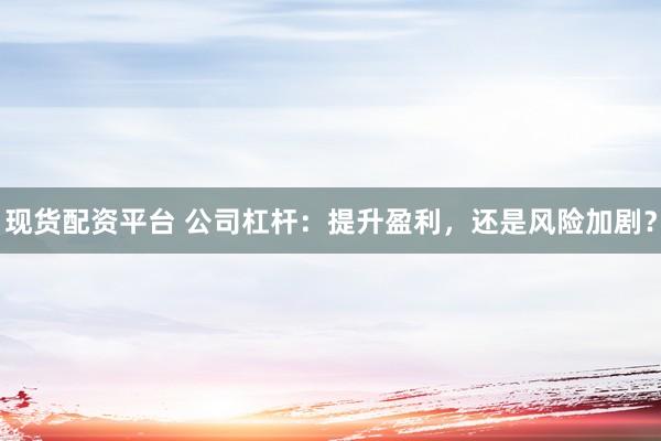 现货配资平台 公司杠杆:提升盈利,还是风险加剧?