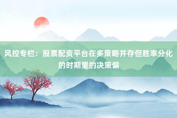 风控专栏：股票配资平台在多策略并存但胜率分化的时期里的决策偏