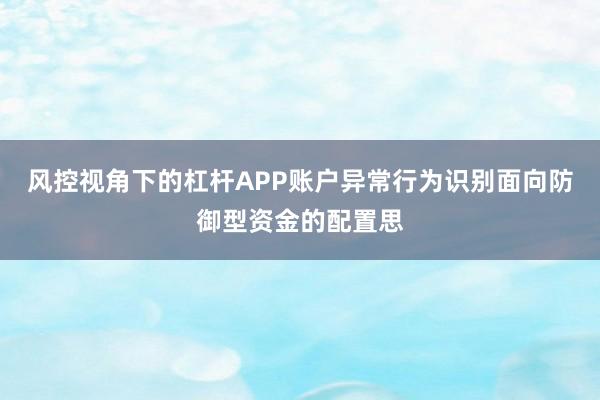 风控视角下的杠杆APP账户异常行为识别面向防御型资金的配置思