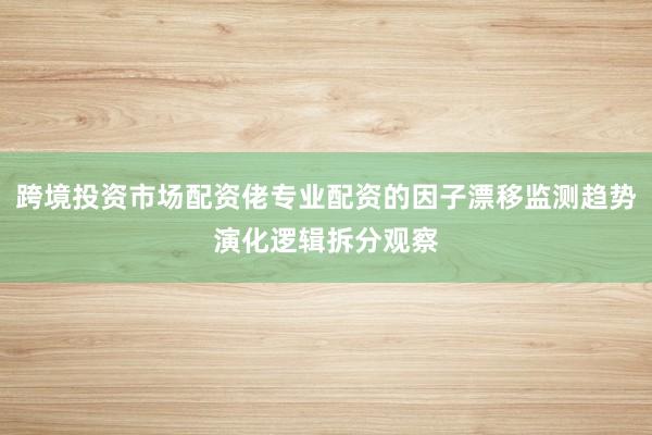 跨境投资市场配资佬专业配资的因子漂移监测趋势演化逻辑拆分观察