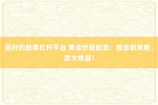 最好的股票杠杆平台 黄金炒股配资：掘金新策略，放大收益！