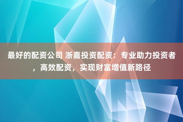 最好的配资公司 浙嘉投资配资：专业助力投资者，高效配资，实现财富增值新路径