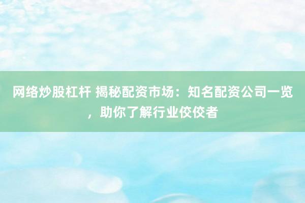 网络炒股杠杆 揭秘配资市场：知名配资公司一览，助你了解行业佼佼者